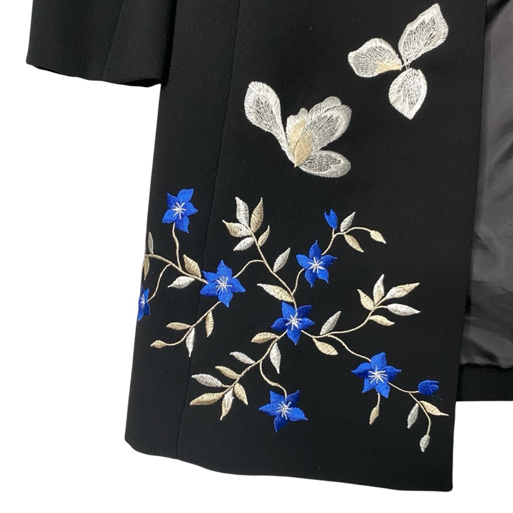 Tahari ASL Black Open Long Blazer Topper Jacket Embroidered Floral Sz 10 - Picture 5 of 10